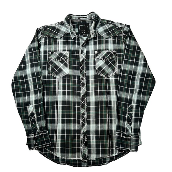BKE Other - BKE Black Green Plaid Pearl Snap Button-Down Western Men's Shirt Size M